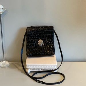 Furla black leather embossed crossbody